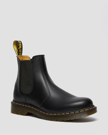 Black Women's Dr Martens 2976 Yellow Stitch Smooth Leather Chelsea Boots | CA 120VRW